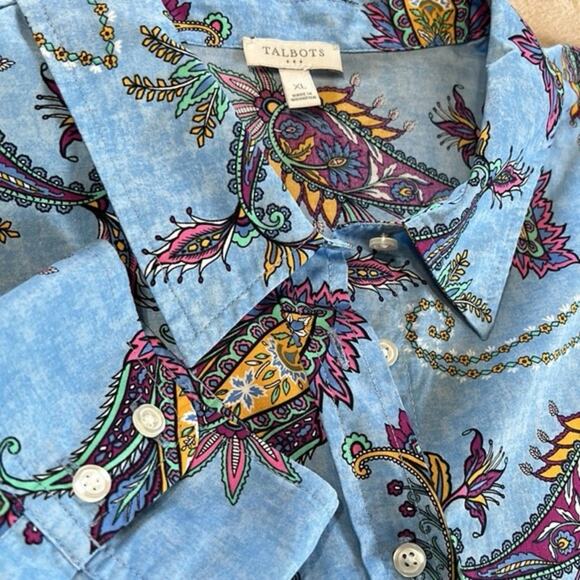 Talbots Cotton Button Front Swirly Paisley Blouse Top Women's Plus Size 3X - Picture 4 of 8